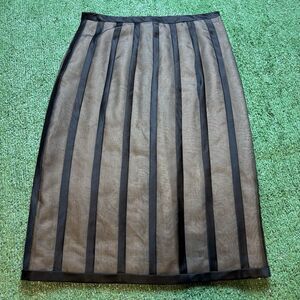 Akris Punto Women's Pencil Skirt Beige Black Stripes Wool Blend Size 4 Career